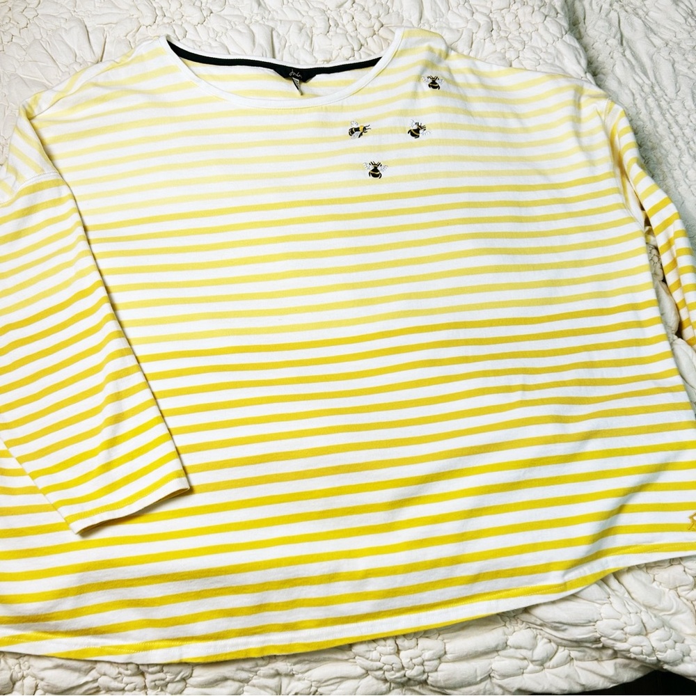 Joules bumble bee Marina yellow stripe long sleeve top plus size 22 cotton - Picture 13 of 16